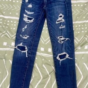 American Eagle Outfitters Dark Blue Distressed Skinny Jeans